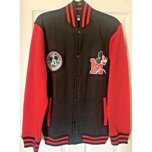 NEW Disney Mickey Mouse Fleece Varsity Jacket ~ Black & Red ~ Small ~ Unisex